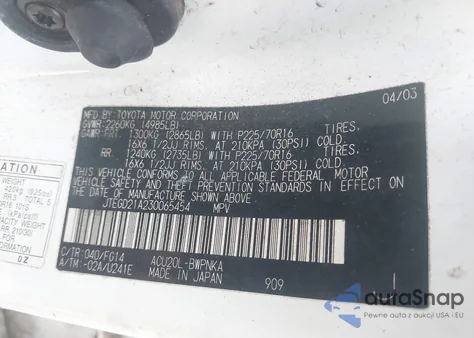 2003 Toyota Highlander из США, поврежденный, VIN JTEGD21A230065454